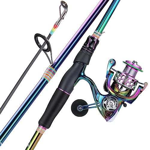 Sougayilang Spinning Fishing Reel Rod Combo, Two Pieces Colorful Poratble Light Weight Fishing Rod with Powerful Fishing Gear for Freshwater Bass Trout Fishing